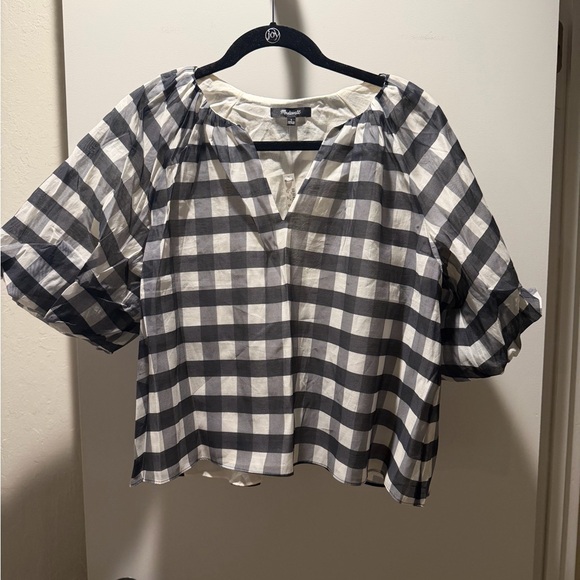 Madewell Black and White Gingham Bubble Sleeve Blouse - Picture 3 of 5